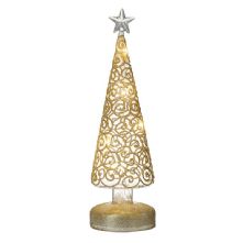 SMALL LIGHT UP GLASS TREE WITH GOLD SWIRLS